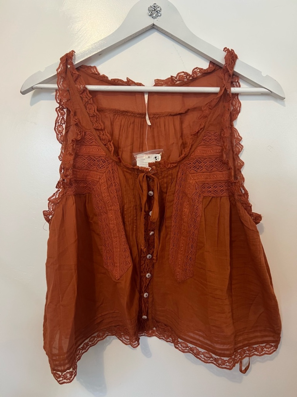 Free People Lace-Trim Button-Front Rust Camisole - Picture 4 of 7